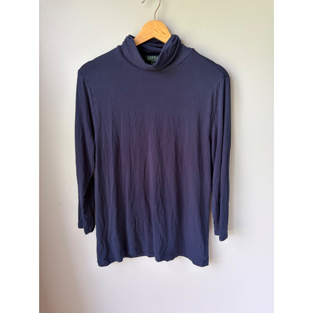 Lauren Ralph Lauren Navy Blue Turtleneck 3/4 Sleeve Viscose Blend Top XL